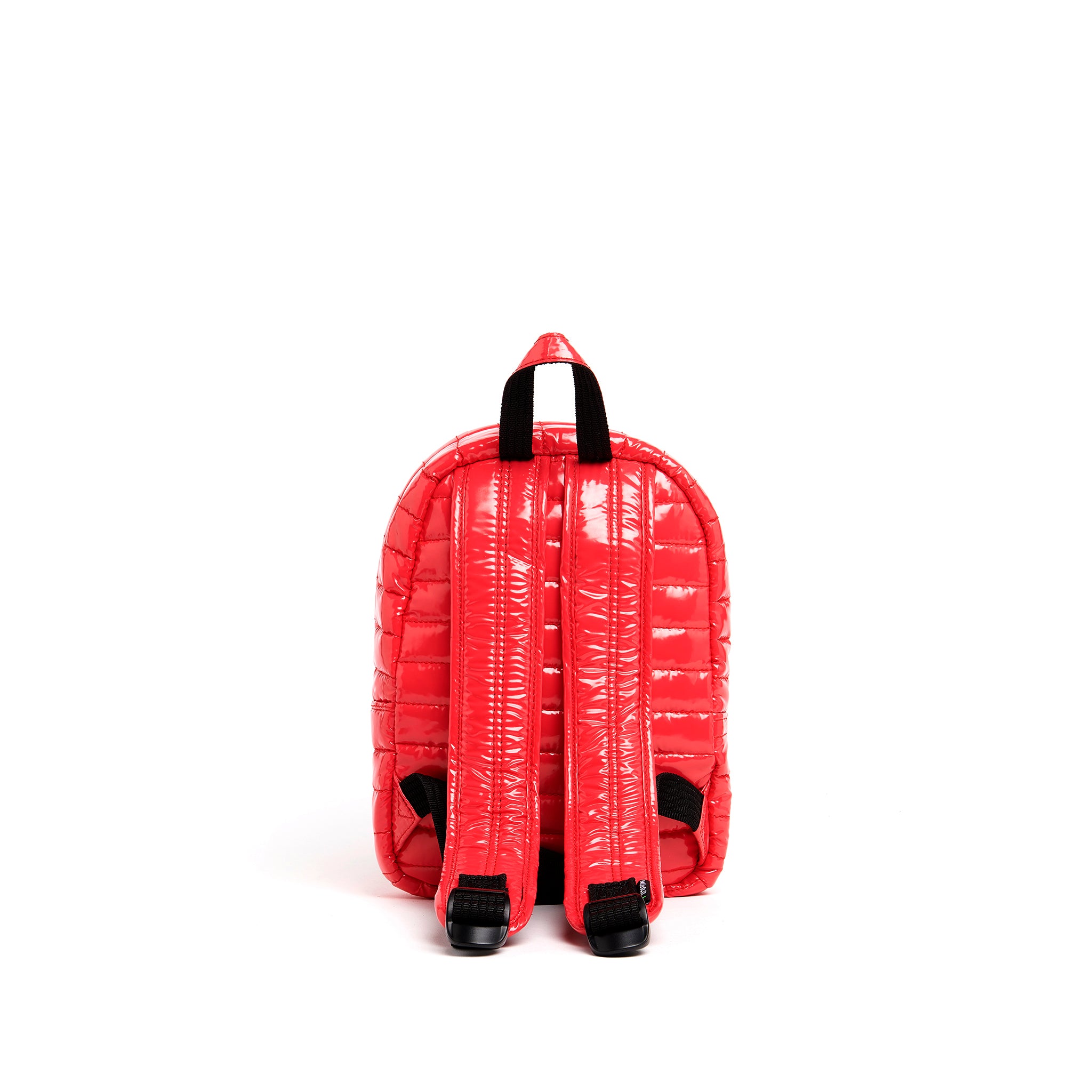 Mueslii original puffer Mini pack made of high density nylon and Ykk zips, color metal red, back view.