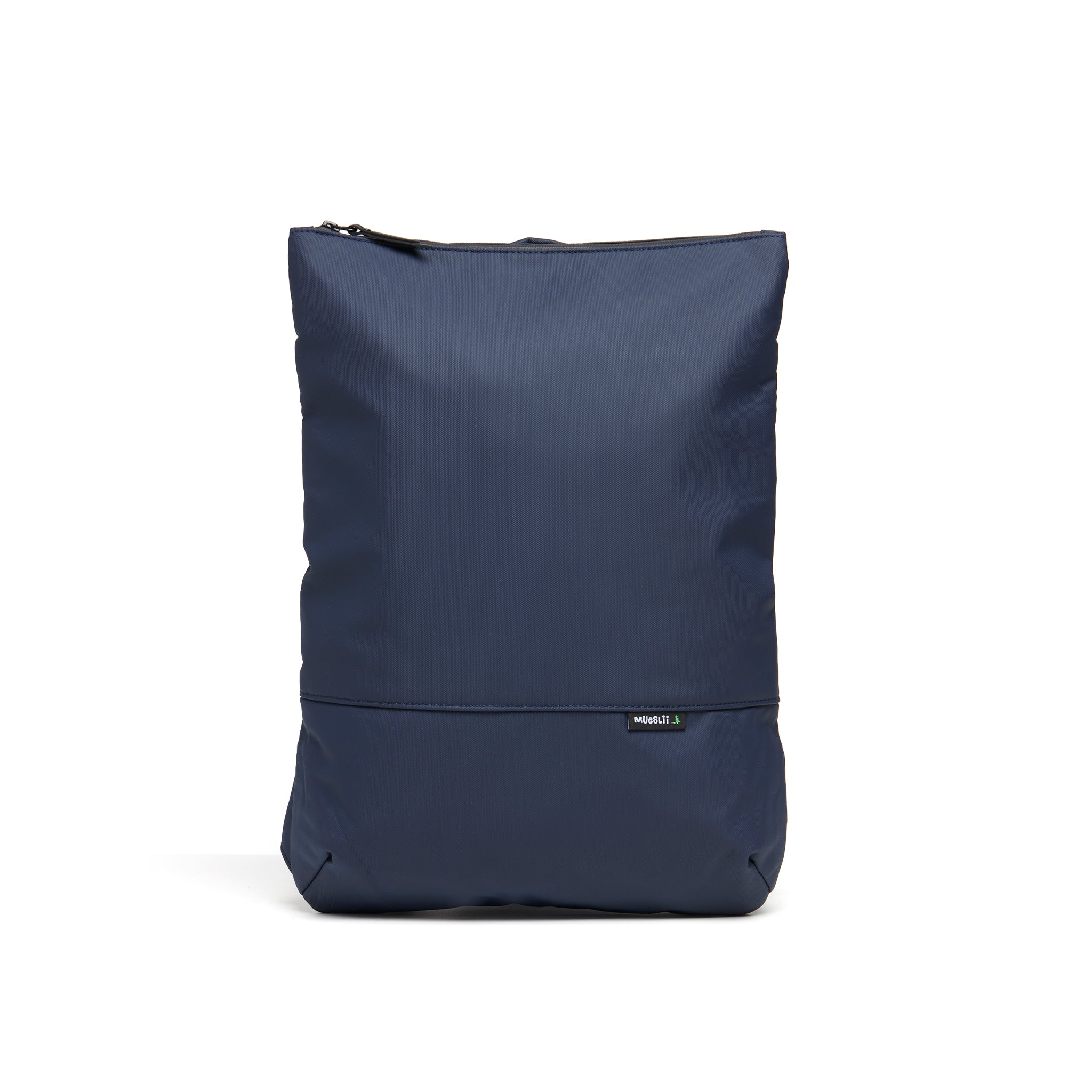 Mueslii light pack,  made of PU coated waterproof nylon, color midnight blue, front view.