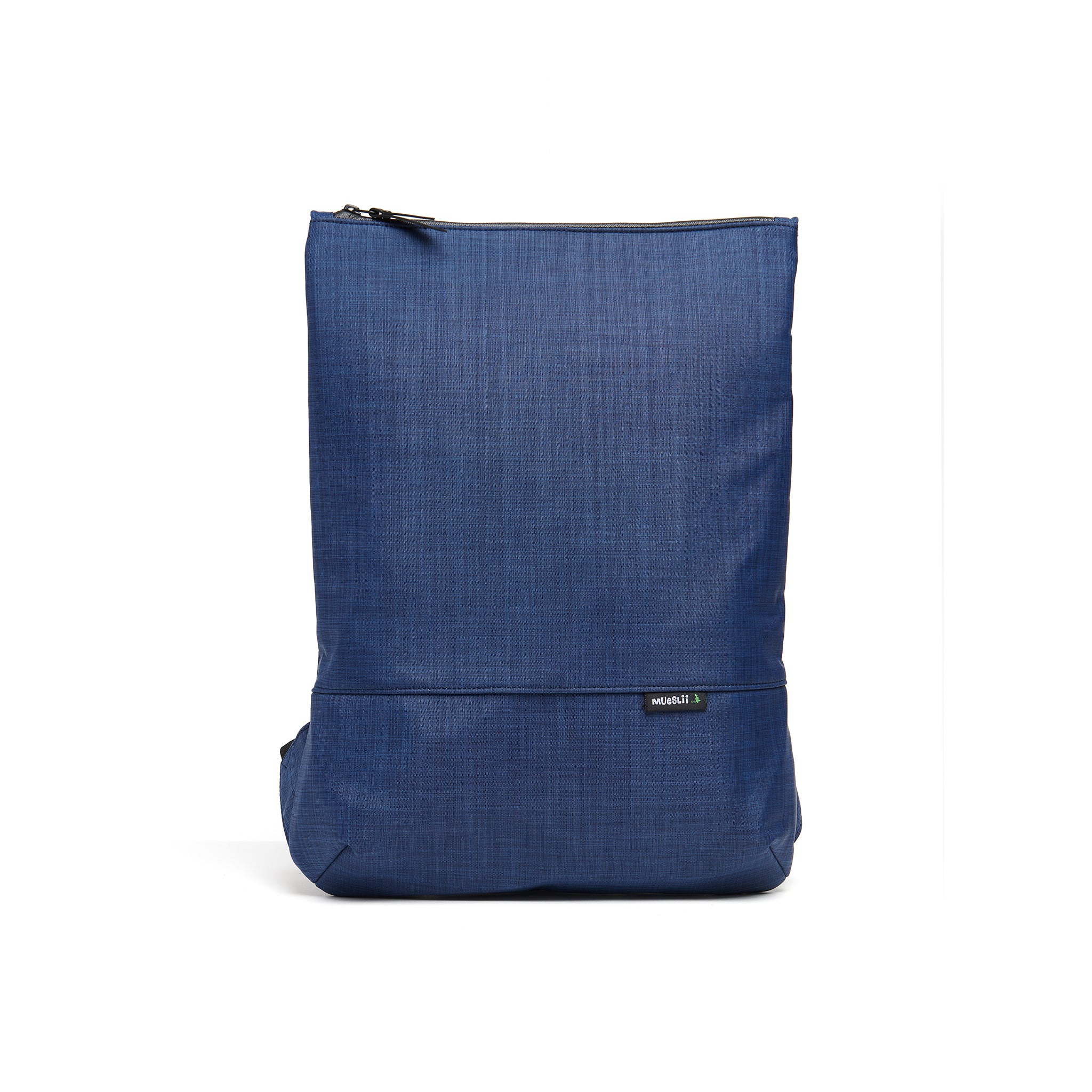 Mueslii light backpack, made of water resistant canvas nylon, with a laptop compartment, color ocean blue, front view.