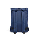 Mueslii light backpack, made of water resistant canvas nylon, with a laptop compartment, color ocean blue, back view.