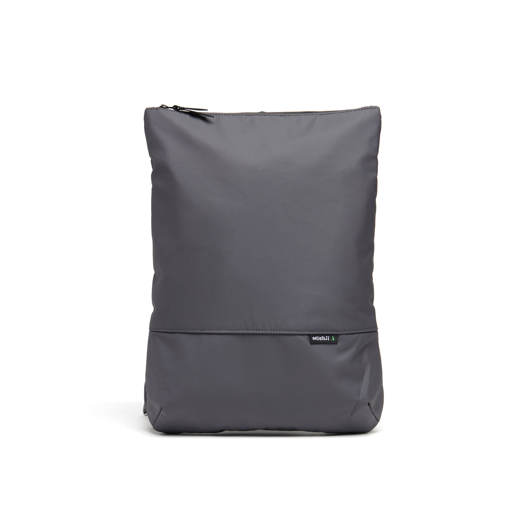Mueslii light pack,  made of PU coated waterproof nylon, color slate grey, front view.