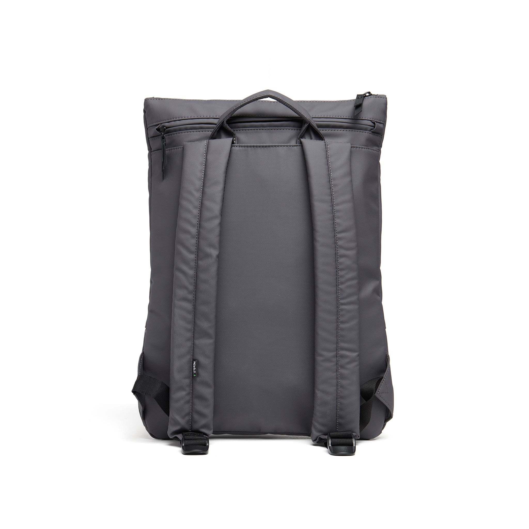Mueslii light pack,  made of PU coated waterproof nylon, color grey, back view.