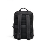 Mueslii daily backpack, made of  water resistant canvas nylon, with a laptop compartment, color black, back view.