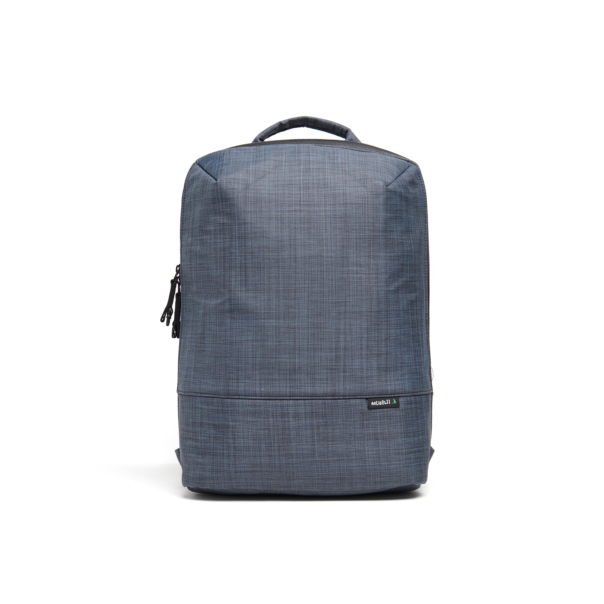 Mueslii daily backpack, made of  water resistant canvas nylon, with a laptop compartment, color slate grey, front view.