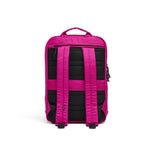 Mueslii daily backpack, made of  water resistant canvas nylon, with a laptop compartment, color fuchsia, back view.