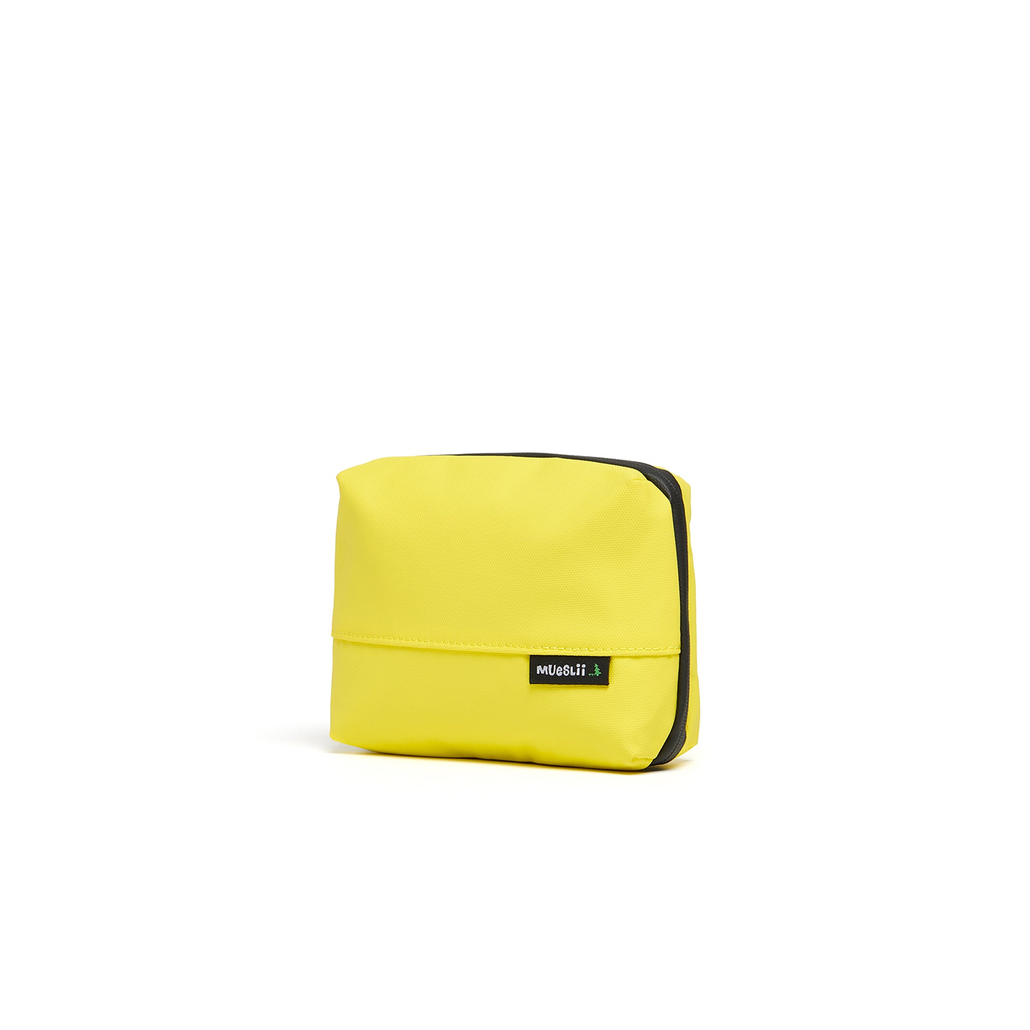 Mueslii tech case, made of PU coated waterproof nylon, color lemon yellow, side view.