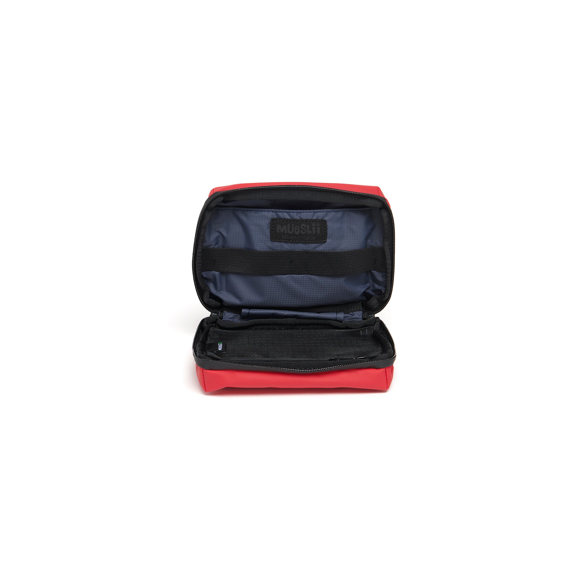 Mueslii tech case, made of PU coated waterproof nylon, color coral red, inside view.