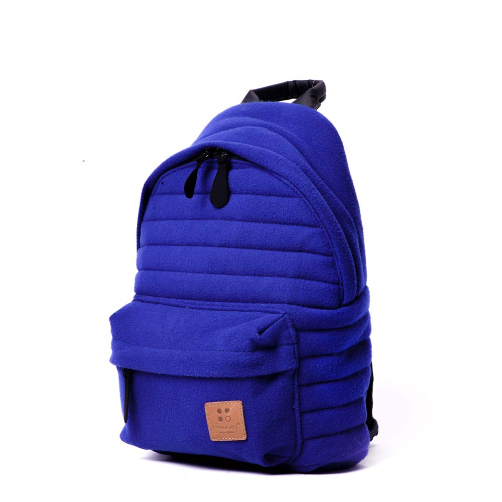 Mueslii original puffer small backpack made of woven cloth and Ykk zips, color blue, small size.