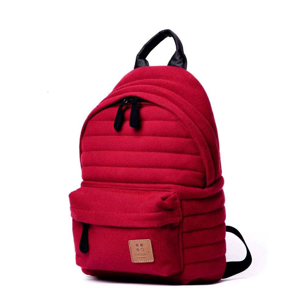 Mueslii original puffer small backpack made of woven cloth and Ykk zips, color red, small and nice.
