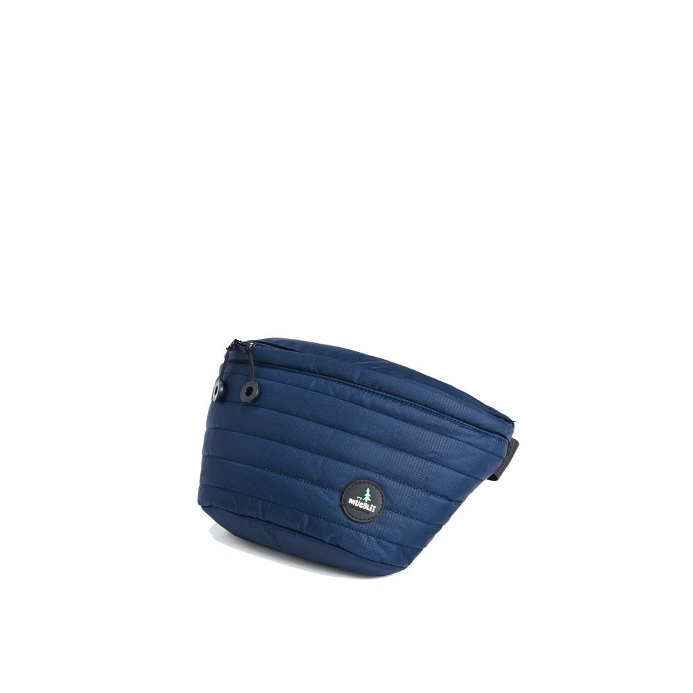 Mueslii puffer waist bag, made of high density nylon and Ykk zips, color blue, large size.