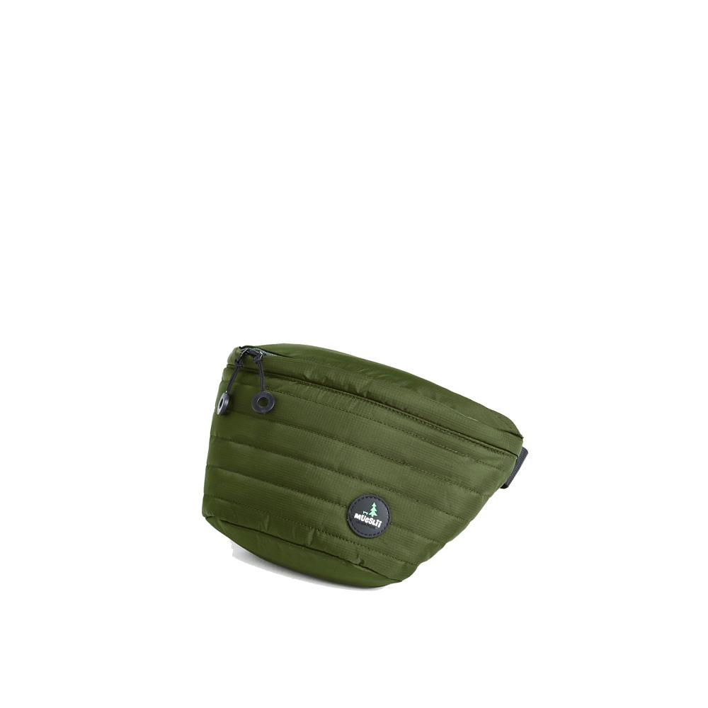 Mueslii puffer waist bag, made of high density nylon and Ykk zips, color  green, large size.