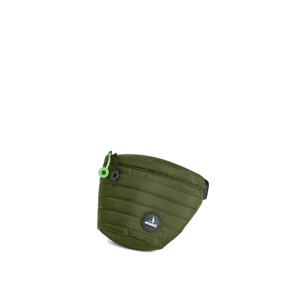 Mueslii puffer waist bag, made of high density nylon and Ykk zips, color high tech green, medium size.