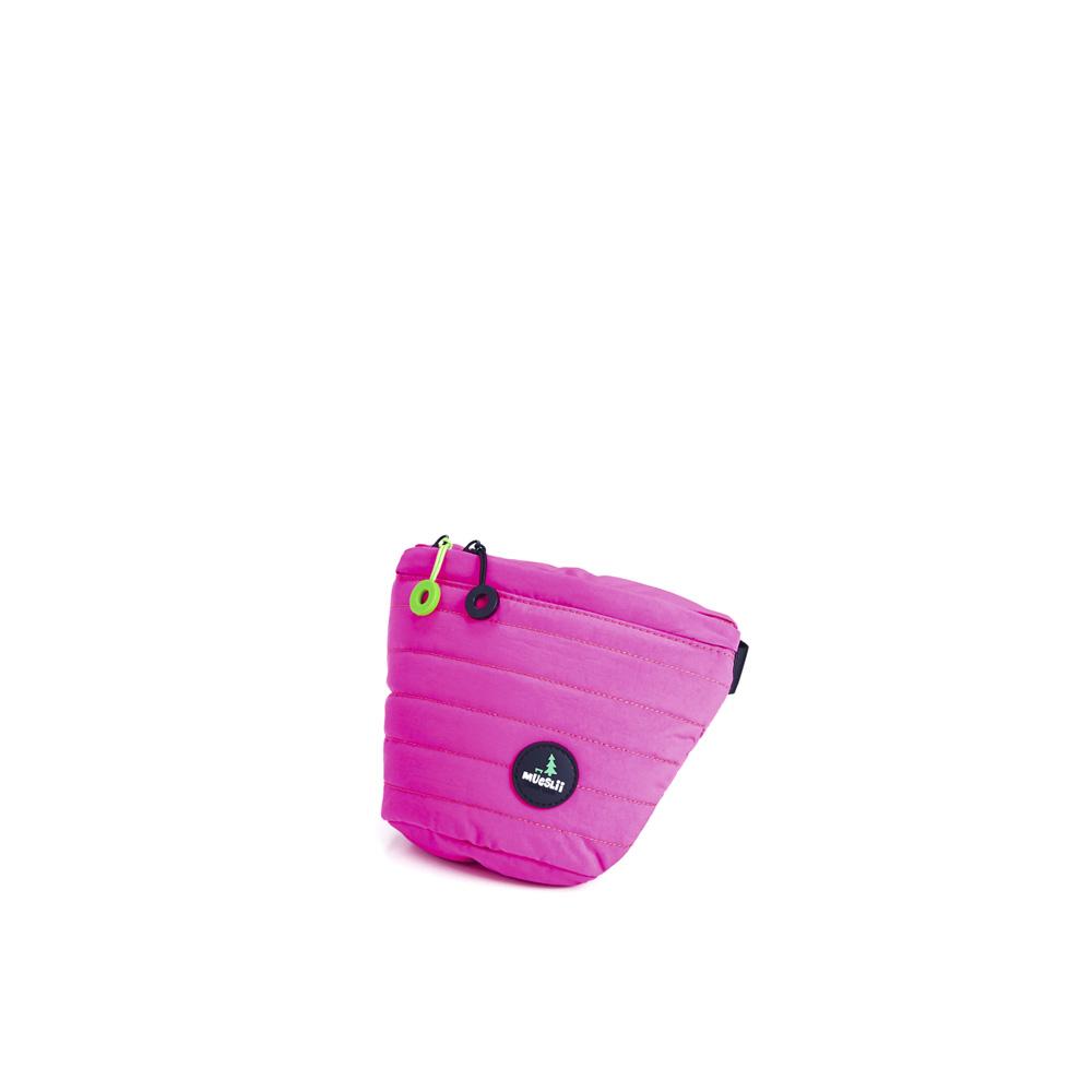 Mueslii puffer waist bag, small size, made of high density nylon and Ykk zips, color pink pop, small size.