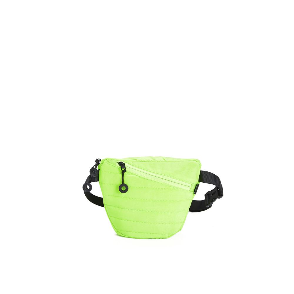 Mueslii puffer waist bag, small size, made of high density nylon and Ykk zips, color green fluo pop, small size.