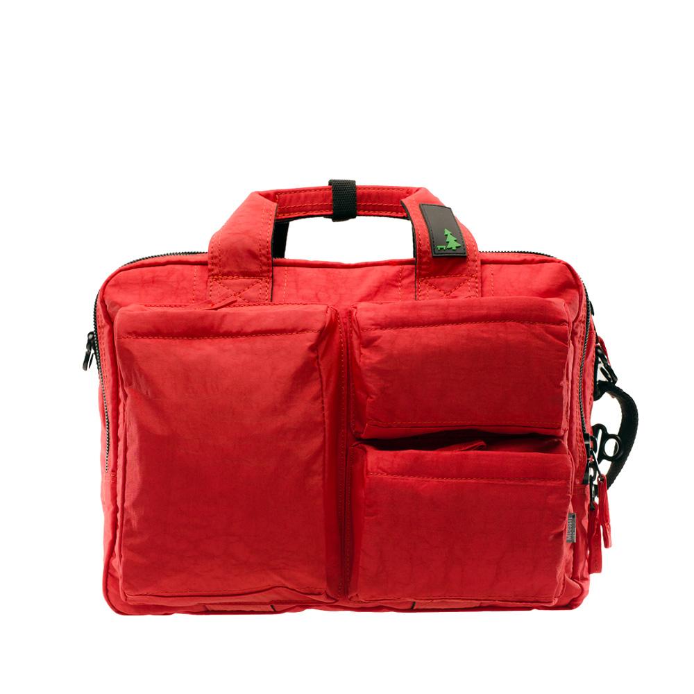 Mueslii classic 3 ways that can be used as backpack a shoulder bag or a briefcase, color lava red.