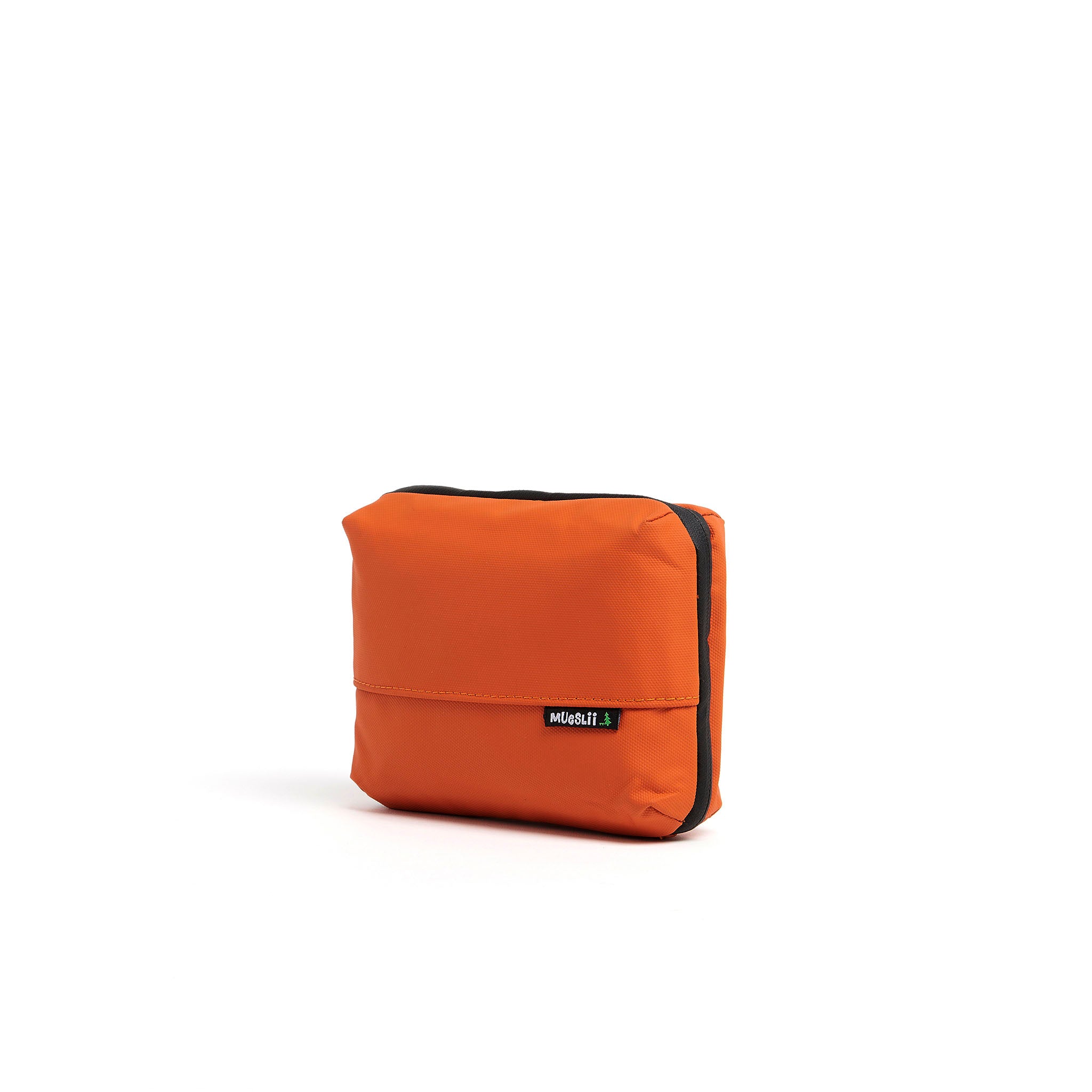 Mueslii tech case, made of PU coated waterproof nylon, color orange, side view.