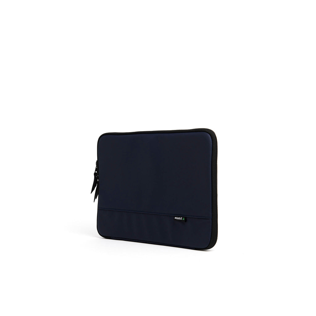 Mueslii A4 document- tech holder,  made of PU coated waterproof nylon, color midnight blue, side view.