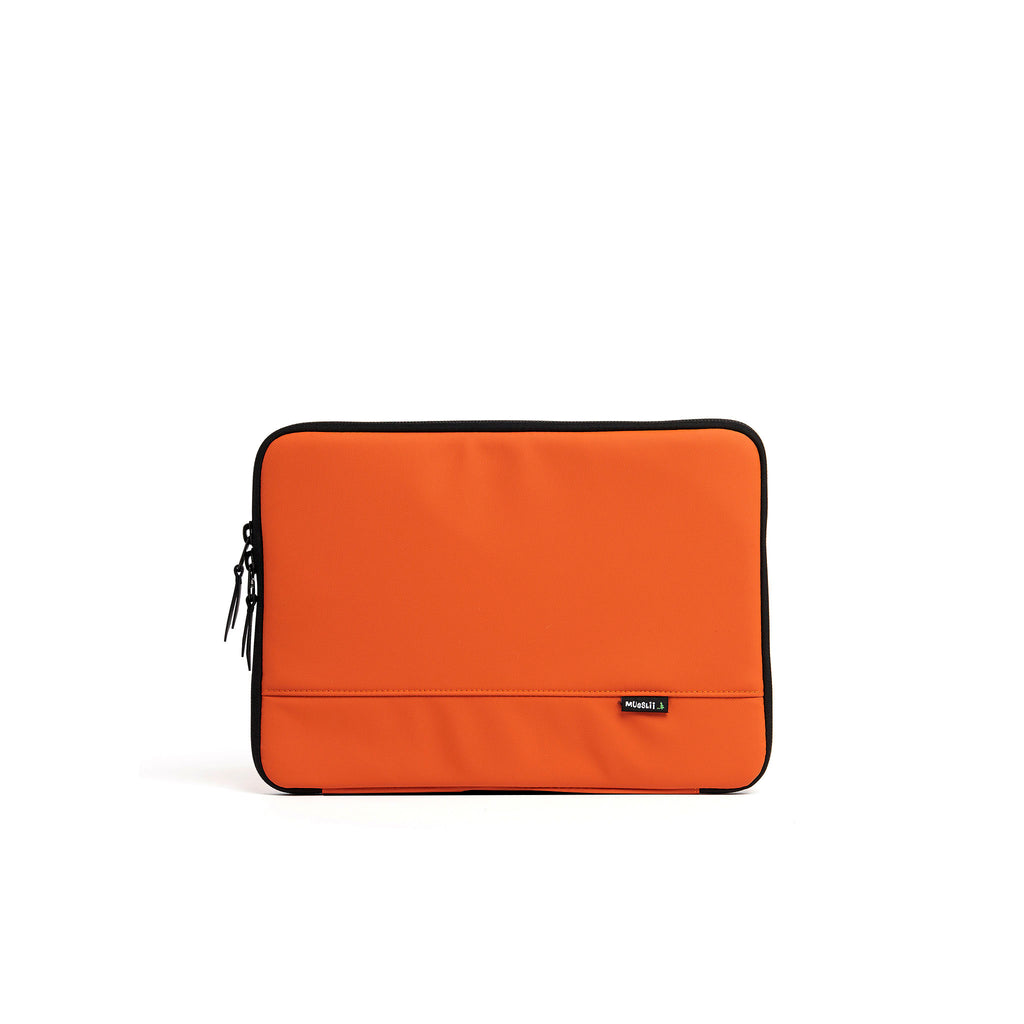 Mueslii A4 document- tech holder,  made of PU coated waterproof nylon, color burnt orange, front view.
