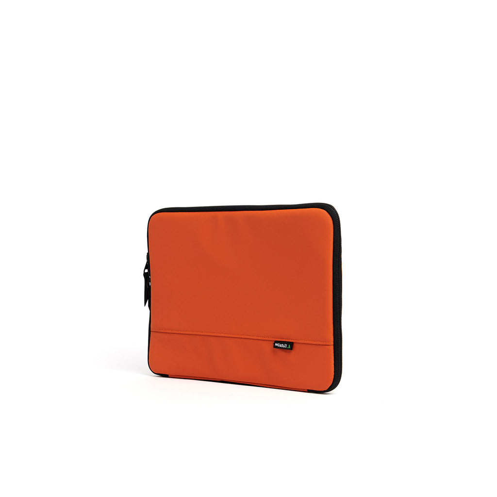 Mueslii A4 document- tech holder,  made of PU coated waterproof nylon, color orange, side view.