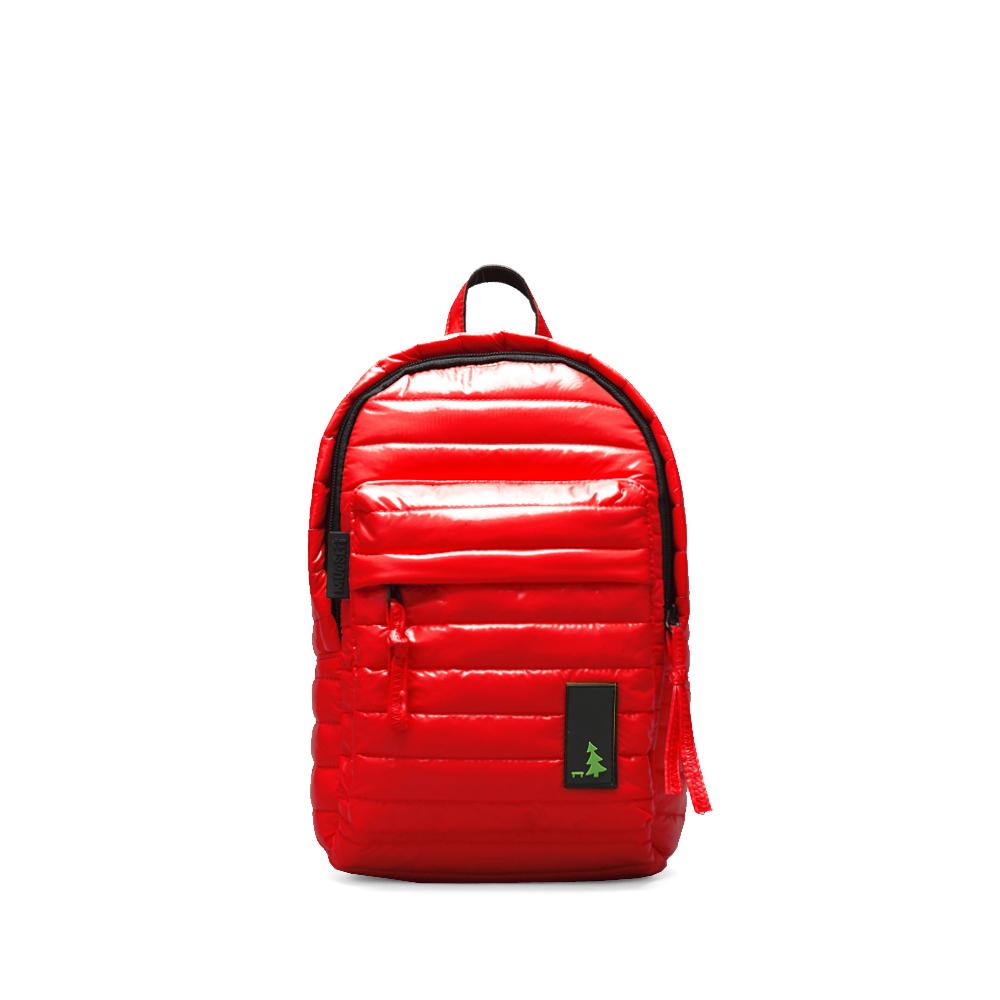 Mueslii original puffer Mini pack made of high density nylon and Ykk zips, color red, front view.