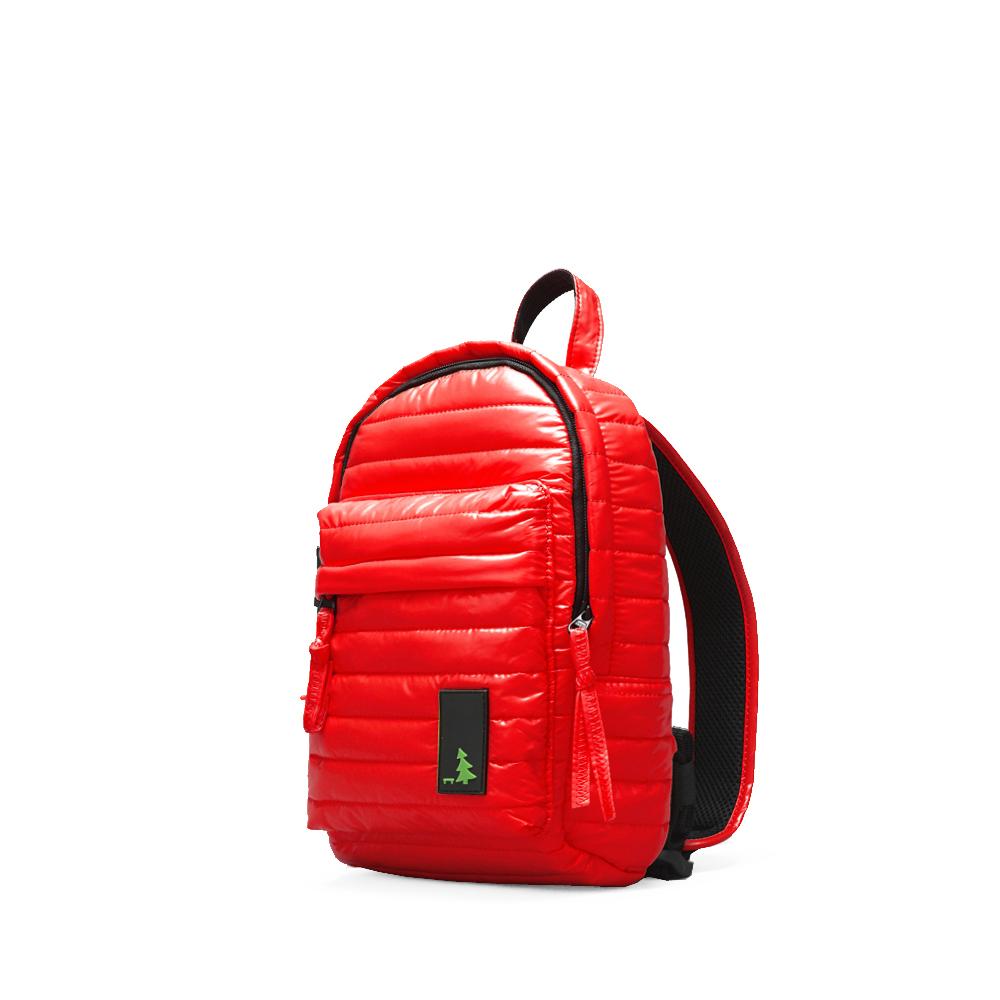 Mueslii original puffer Mini pack made of high density nylon and Ykk zips, color red, side view.