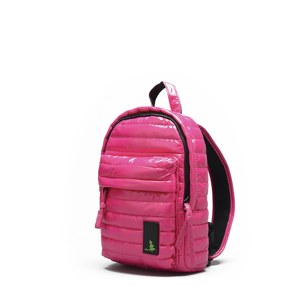 Mueslii original puffer Mini pack made of high density nylon and Ykk zips, color rose, side view.