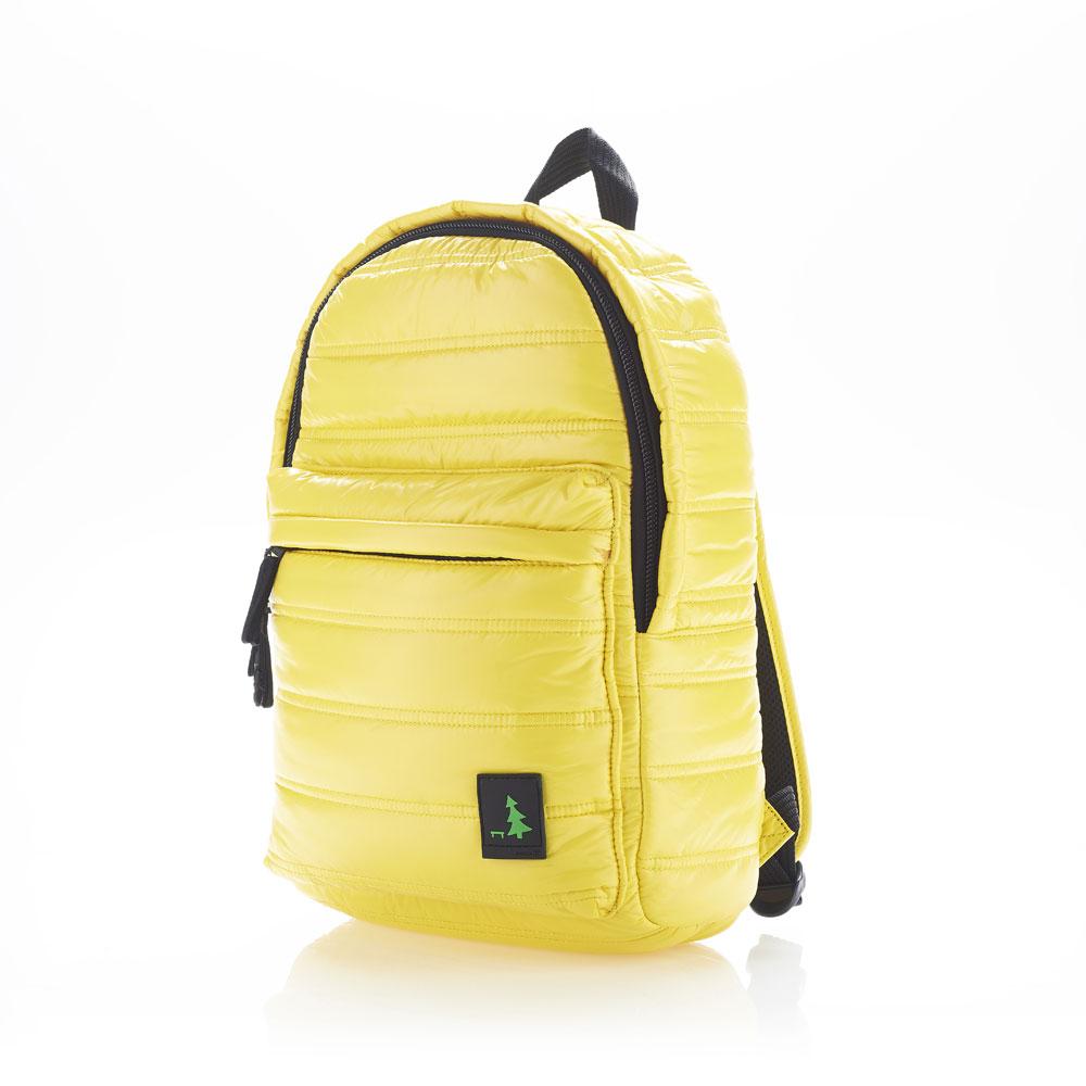Mueslii original puffer daily backpack made of high density nylon and Ykk zips, color golden poppy, light and confortable.