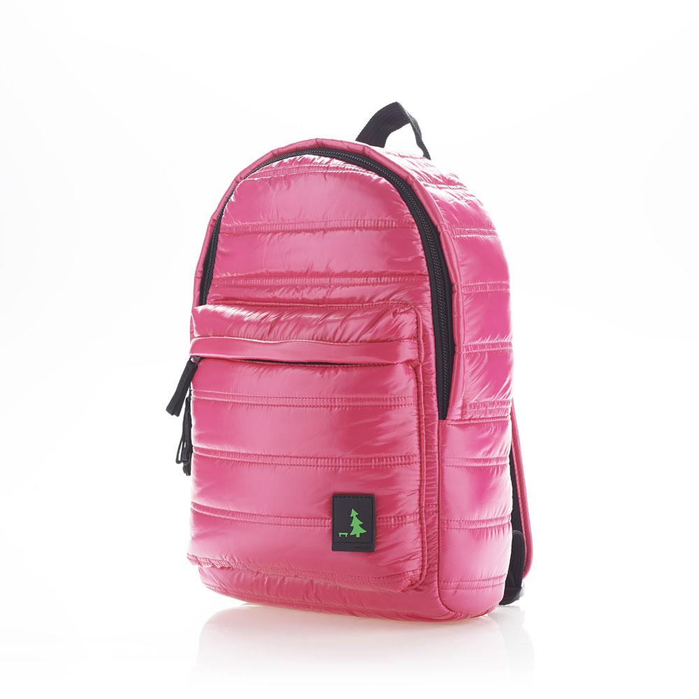 Mueslii original puffer daily backpack made of high density nylon and Ykk zips, color persian pink. Zippered front pocket & inner pocket.