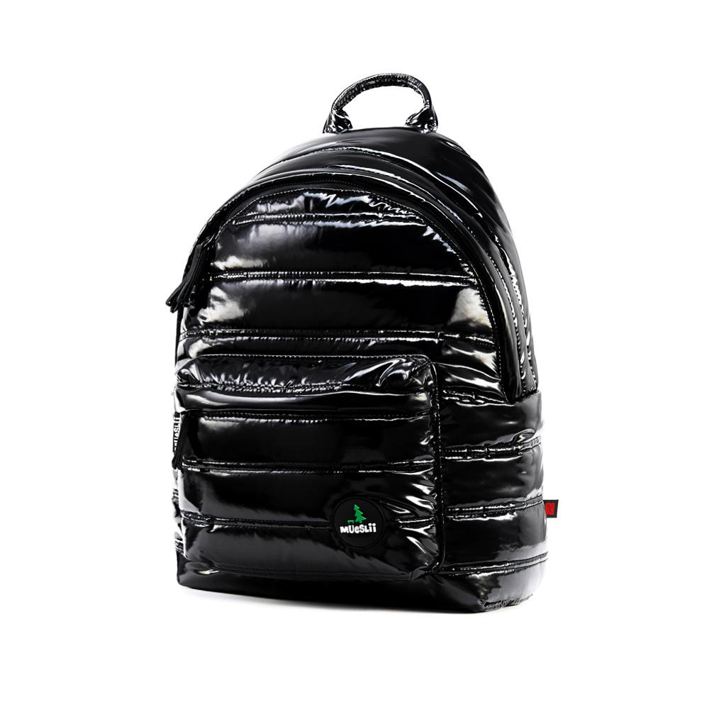 Mueslii original puffer daily backpack made of metal coated nylon and Ykk zips, color black, 2 years warranty.