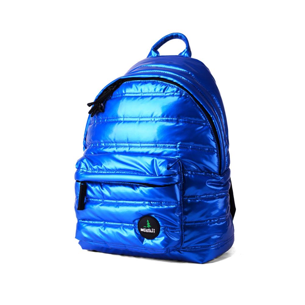 Mueslii original puffer daily backpack made of metal coated nylon and Ykk zips, color space blue, light and comfortable.