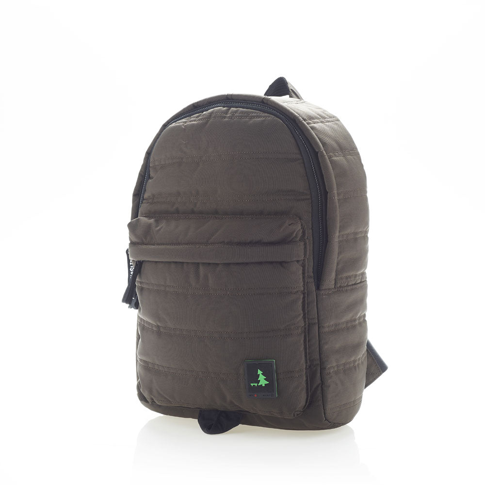 Mueslii original puffer daily backpack made of high density nylon and Ykk zips, color brown, light and nice.