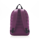 Mueslii original puffer daily backpack made of made of matte nylon and Ykk zips, color purple, back view.