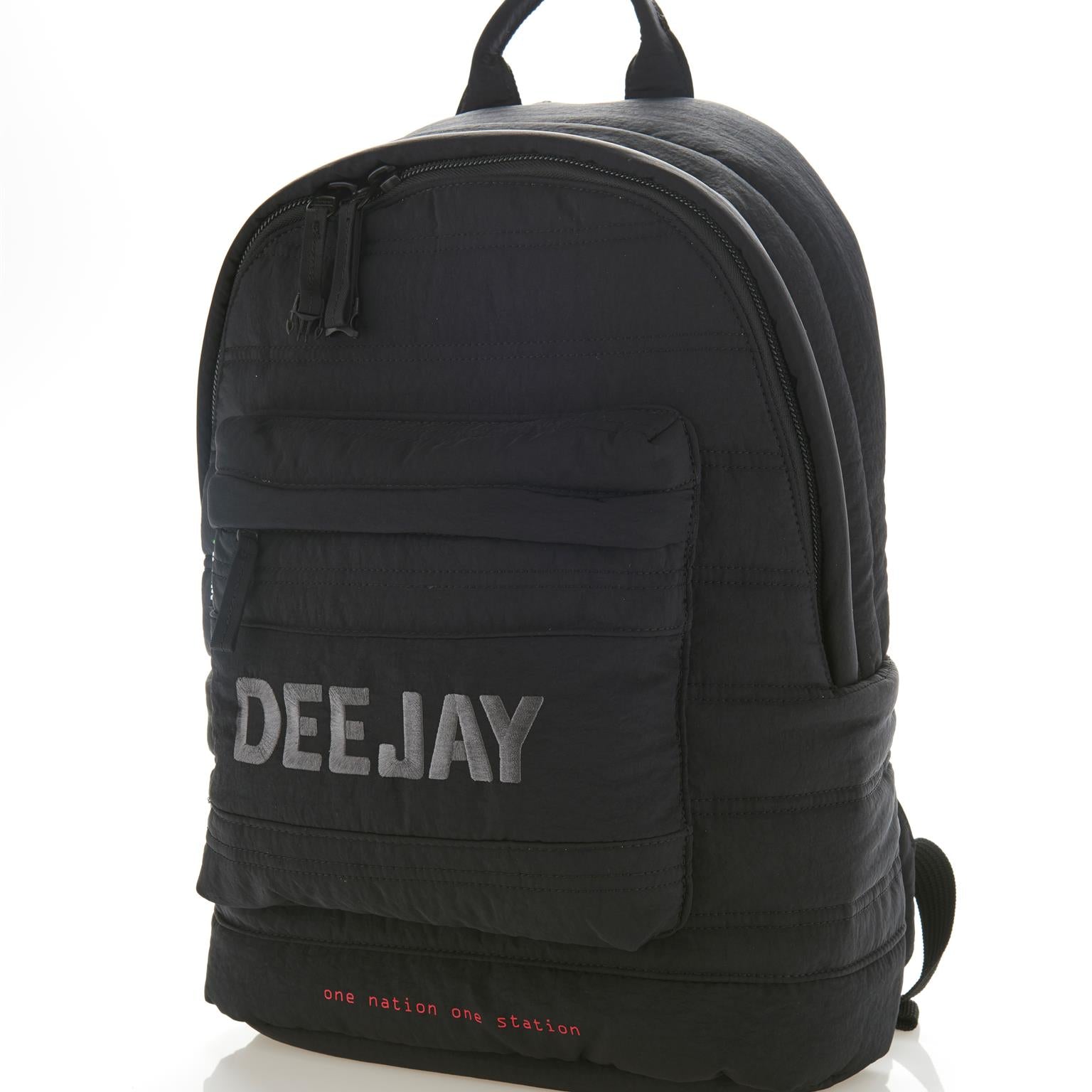 Mueslii original puffer laptop backpack made of high density nylon and Ykk zips, color black Deejay, capacity 25 liters.