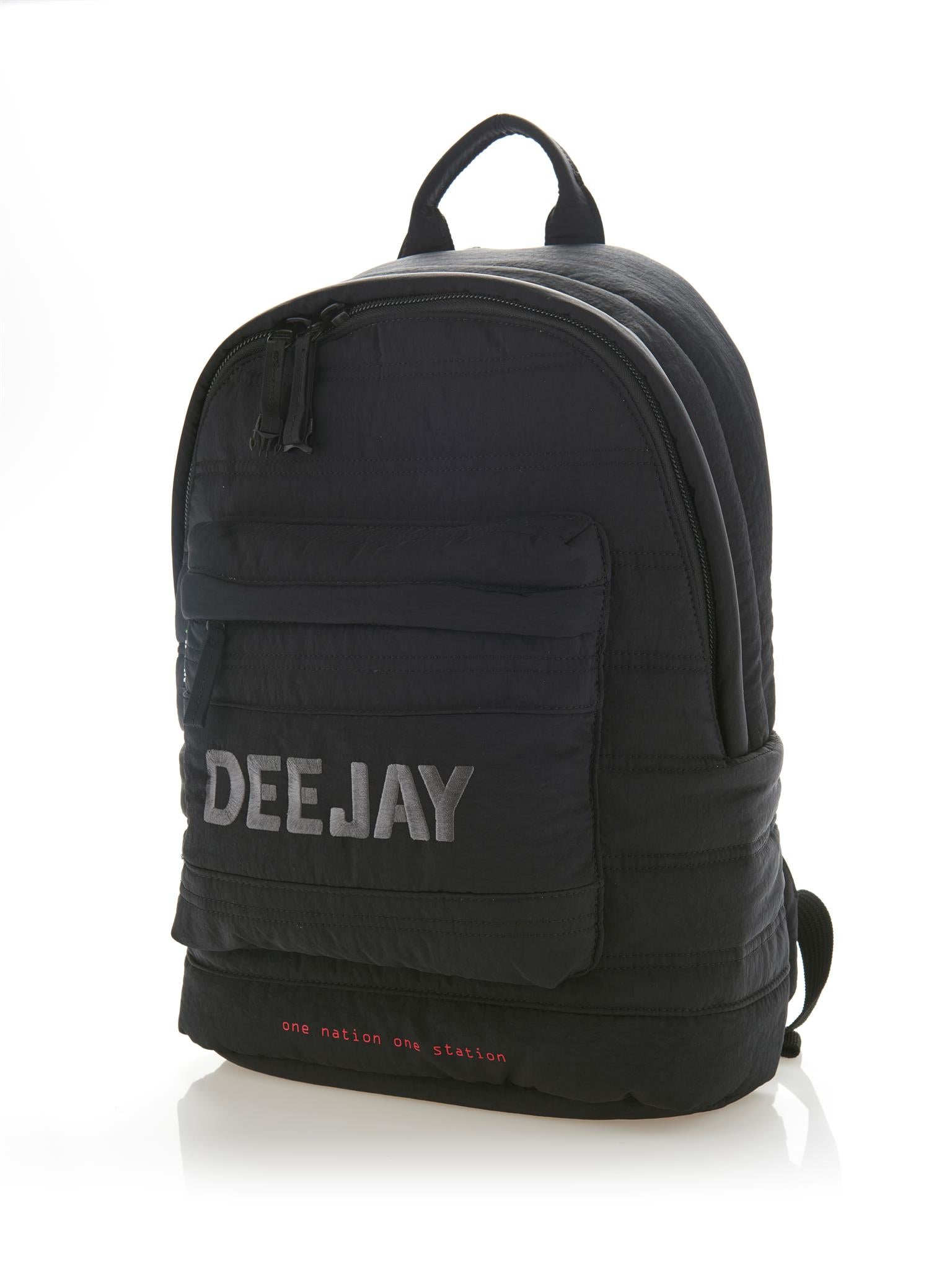 Mueslii original puffer laptop backpack made of high density nylon and Ykk zips, color black Deejay, capacity 25 liters.