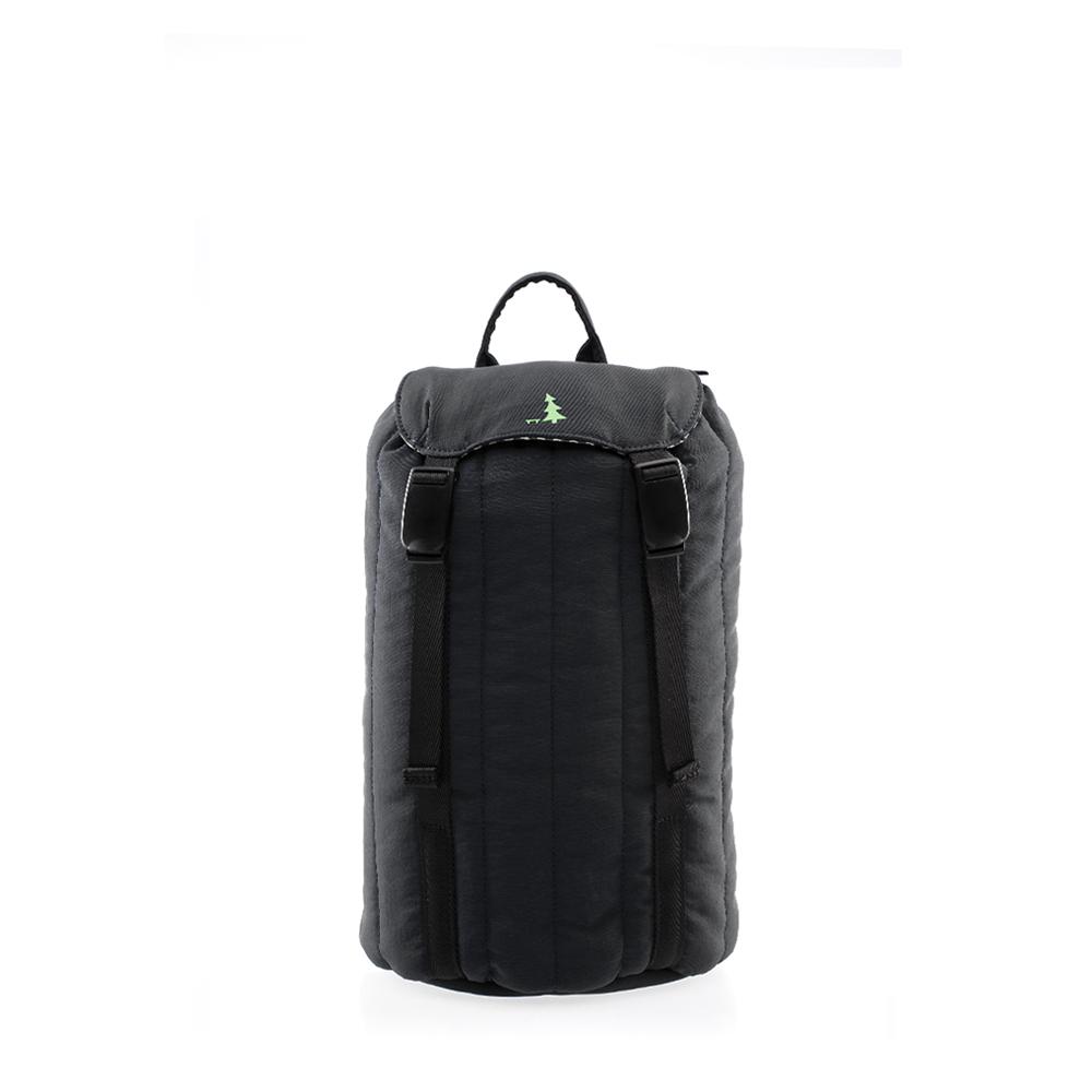 Mueslii puffer top loader made of Cordura nylon and Ykk zips, color black, capacity 8 liters, front view.