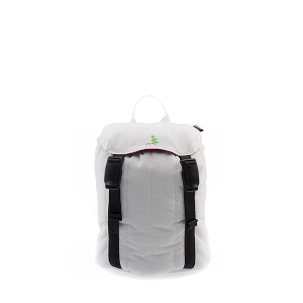 Mueslii puffer top loader made of Cordura nylon and Ykk zips, color ivory white, contrasting inner fabric.
