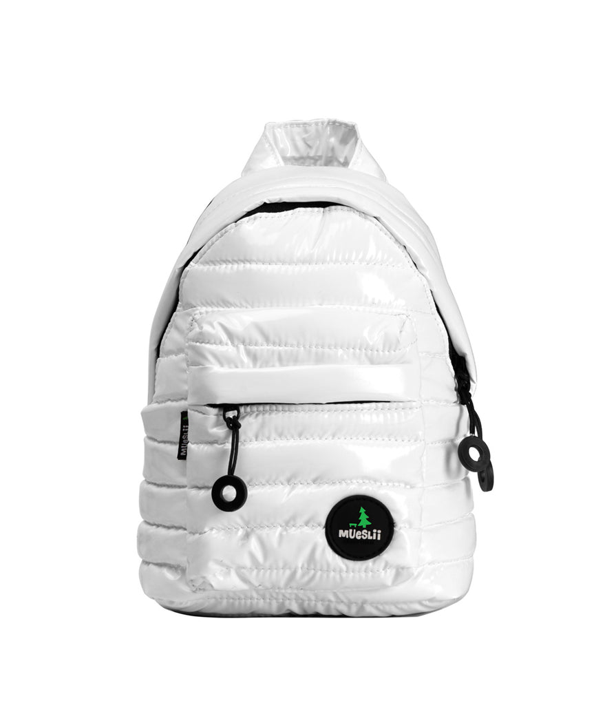 Mueslii original puffer extra small pack made of high density nylon and Ykk zips, color white, kids model.