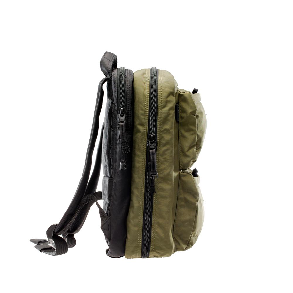 Mueslii travel backpack with separate clothes and laptop compartments, color army green, unisex model.