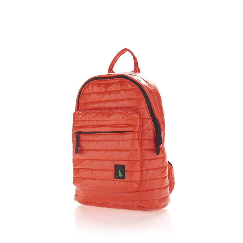 Mueslii original puffer medium and small backpack made of high density nylon and Ykk zips, color orange, zippered front pocket & inner pocket.