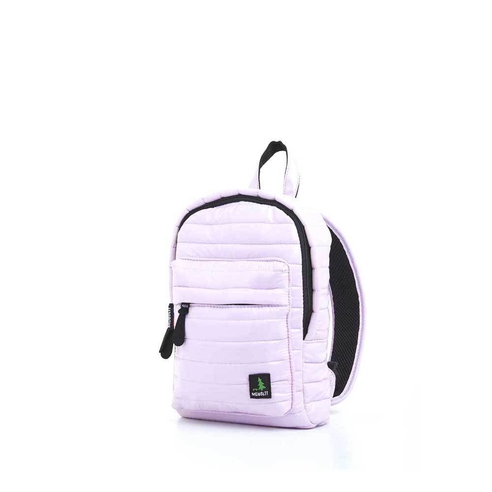 Mueslii original puffer Mini pack made of high density nylon and Ykk zips, color light pink, side view.