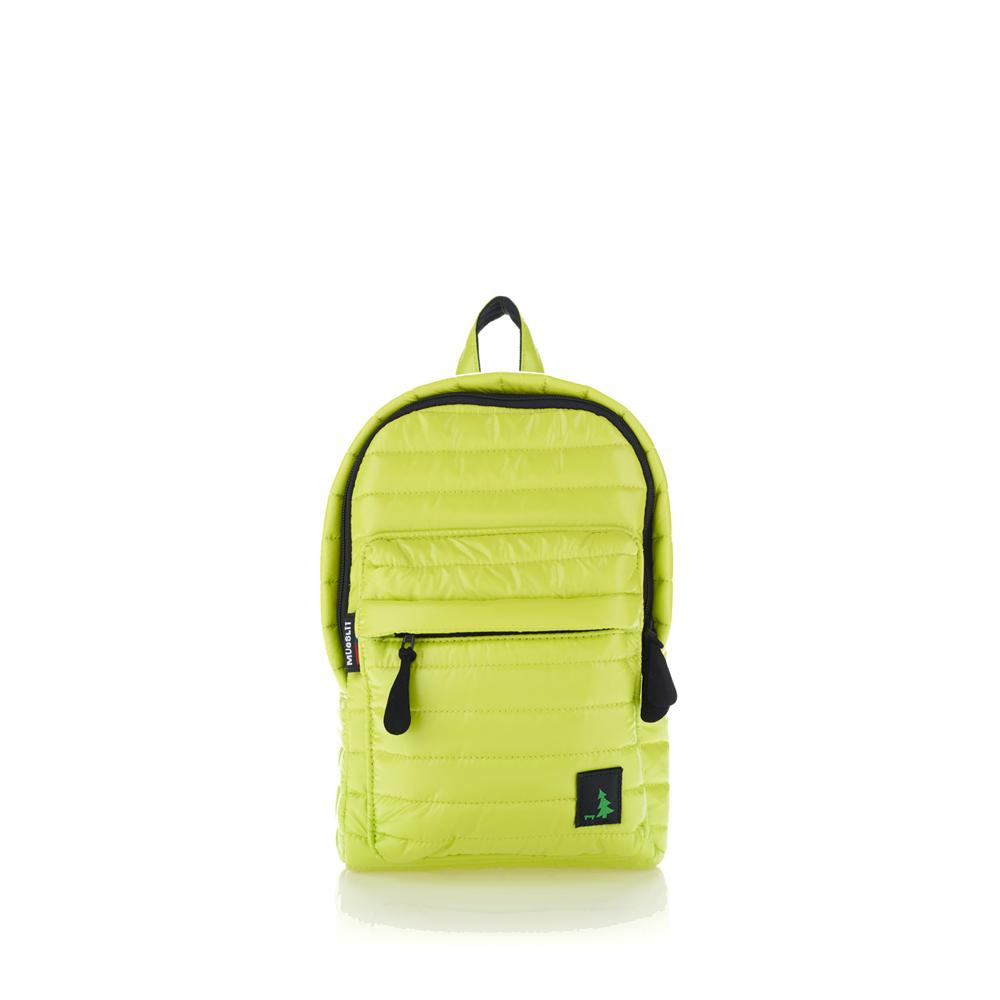 Mueslii original puffer Mini pack made of high density nylon and Ykk zips, color green, front view.