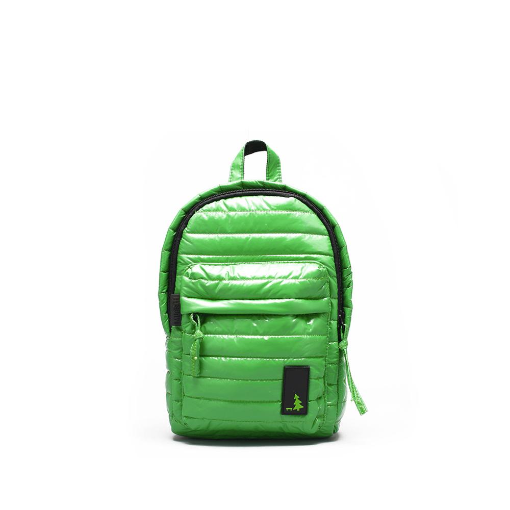 Mueslii original puffer Mini pack made of high density nylon and Ykk zips, color jungle green, front view.