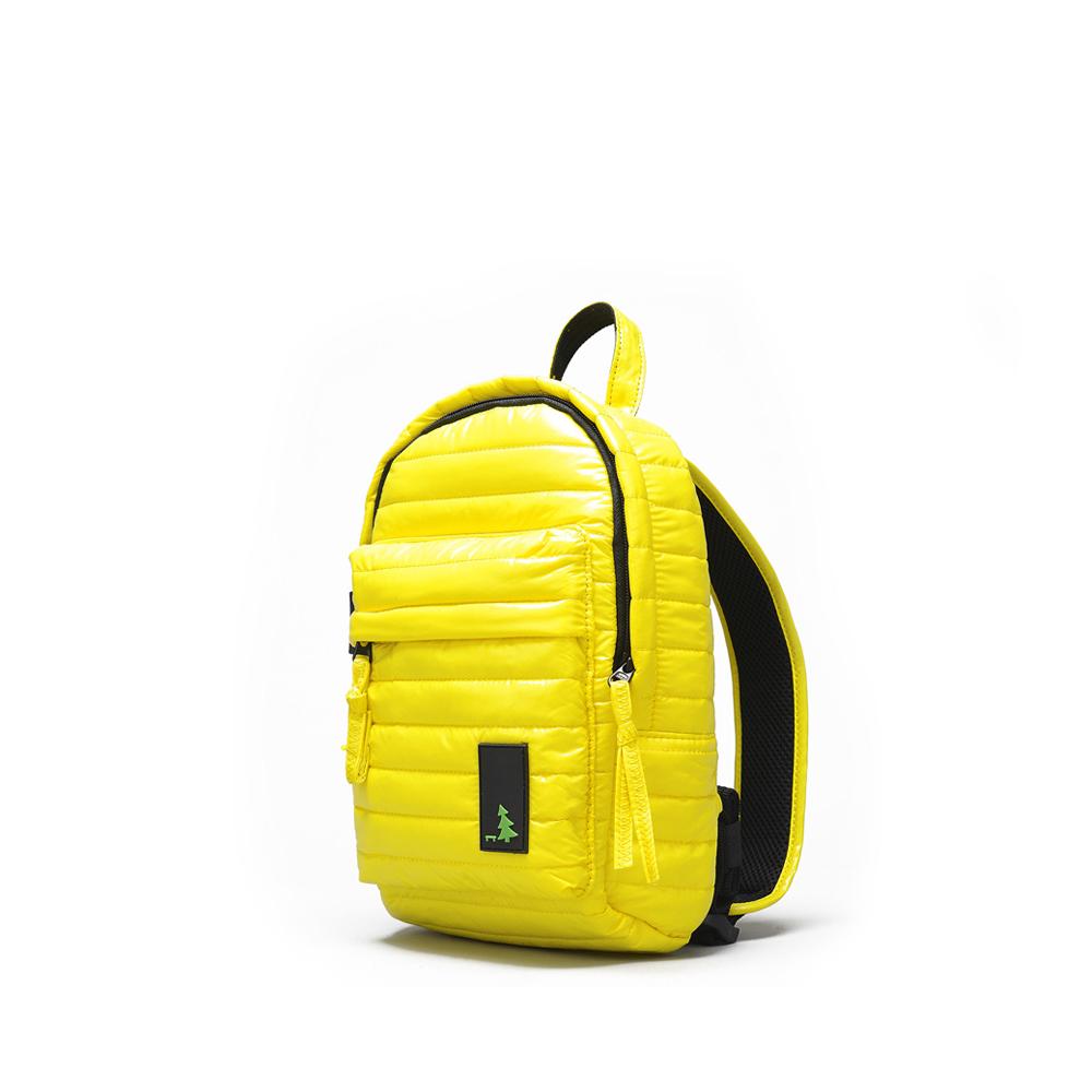 Mueslii original puffer Mini pack made of high density nylon and Ykk zips, color yellow, side view.